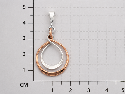 Sterling Silver Double Hoop Pendant with Gloss Copper - Two-Tone Design