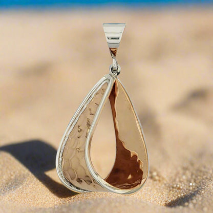 Two-Tone Copper Hammered Drop Pendant with Sterling Silver Bezel