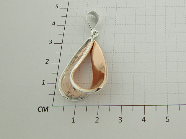 Two-Tone Copper Hammered Drop Pendant with Sterling Silver Bezel