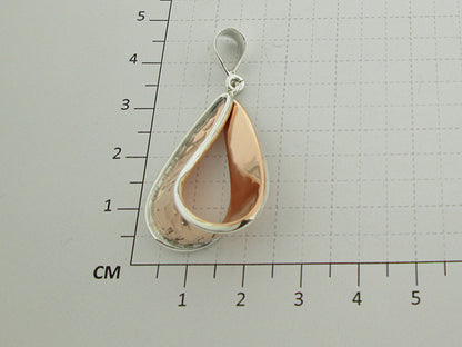 Two-Tone Copper Hammered Drop Pendant with Sterling Silver Bezel