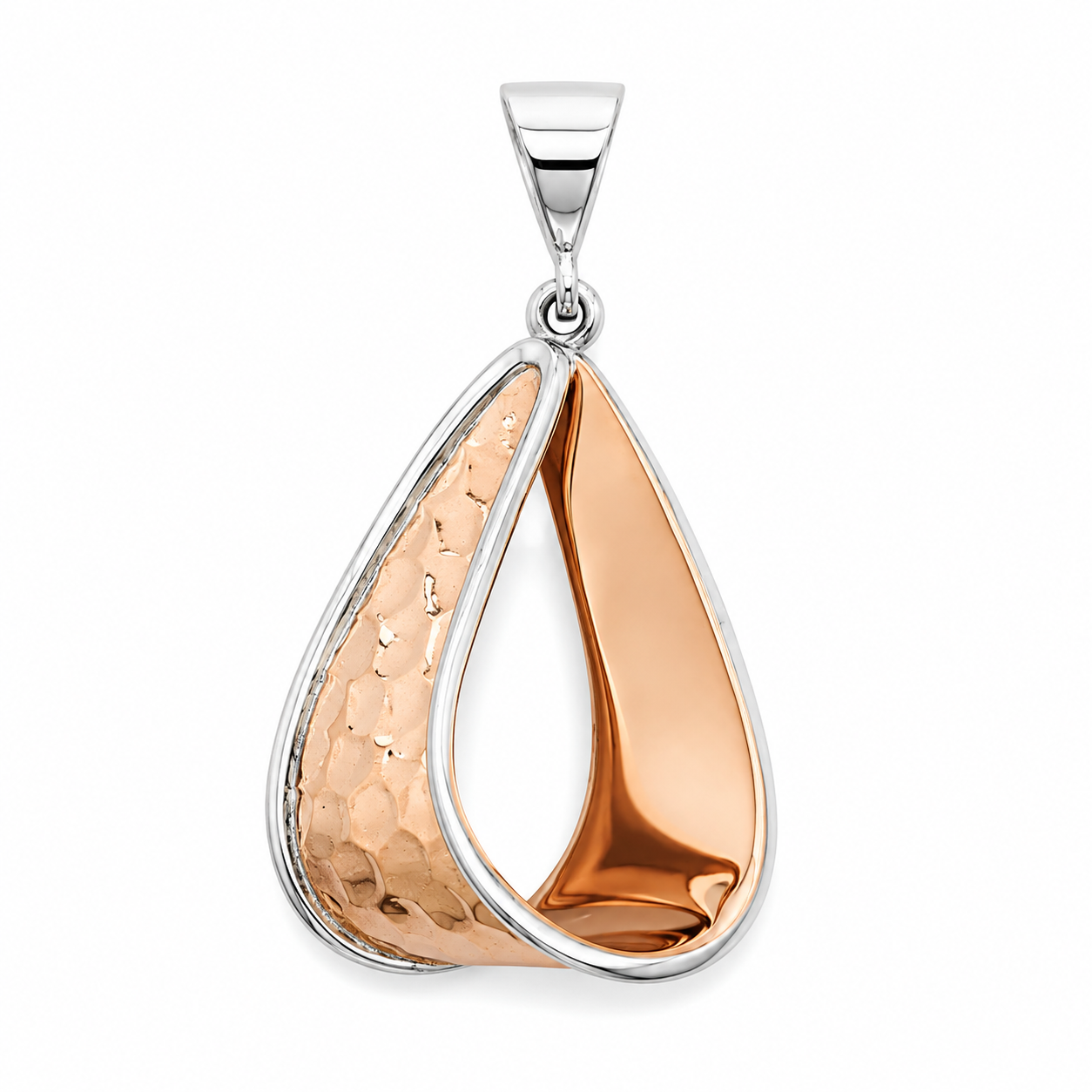 Two-Tone Copper Hammered Drop Pendant with Sterling Silver Bezel