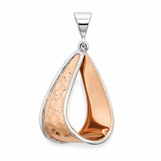Two-Tone Copper Hammered Drop Pendant with Sterling Silver Bezel
