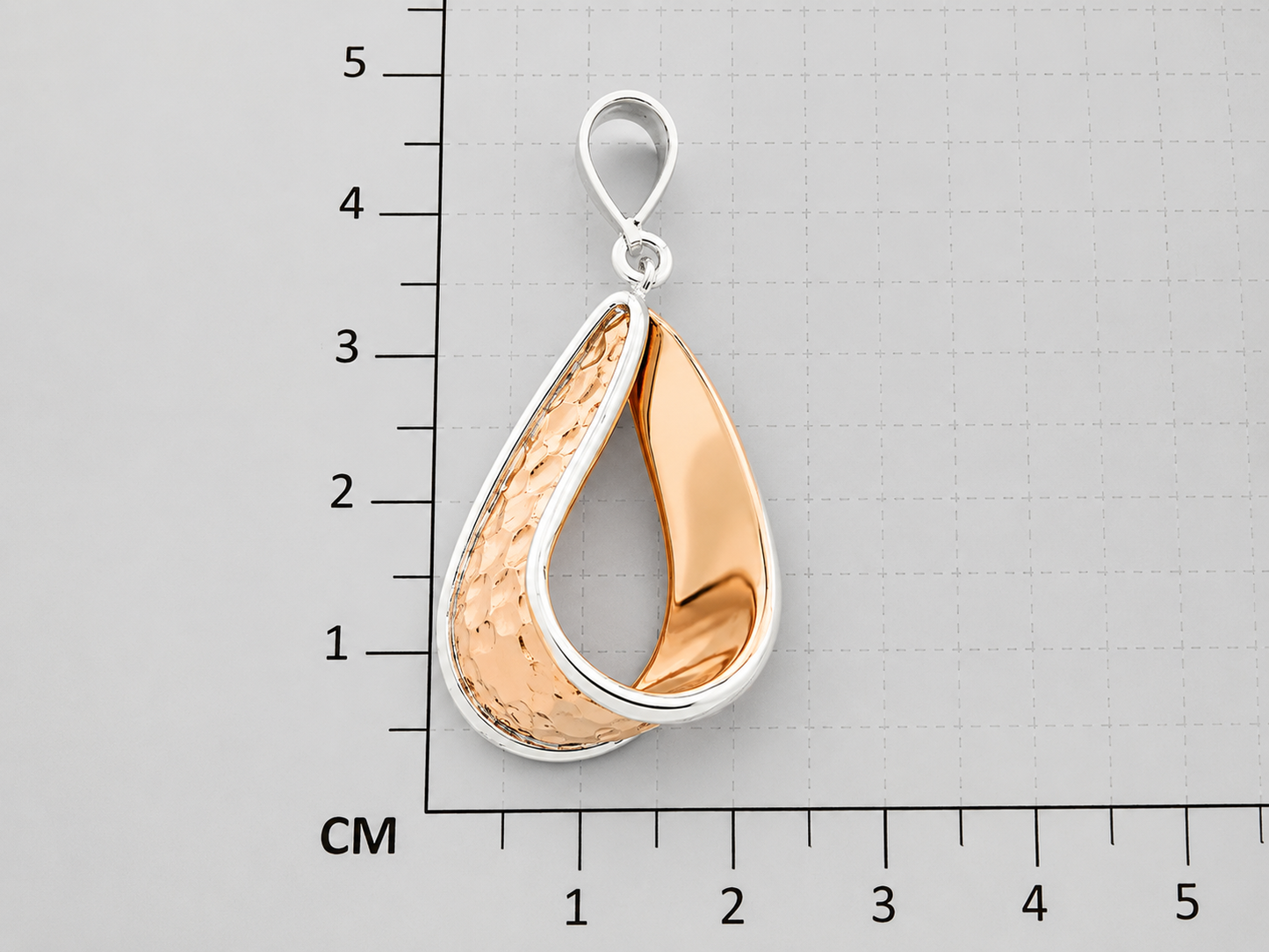 Two-Tone Copper Hammered Drop Pendant with Sterling Silver Bezel