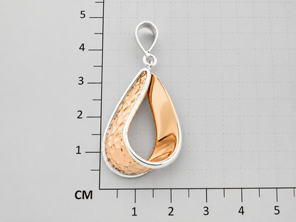 Two-Tone Copper Hammered Drop Pendant with Sterling Silver Bezel