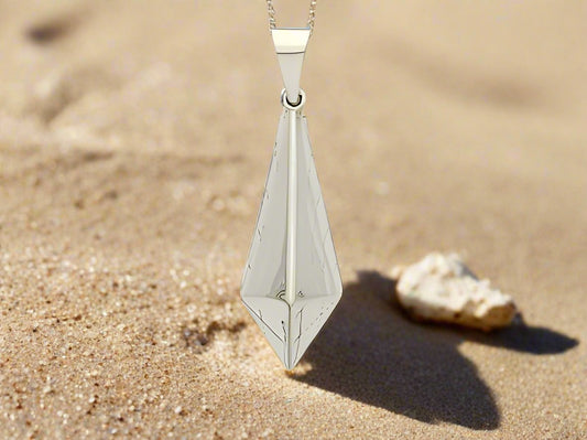 Smooth Glossy Triangle Sterling Silver Pendant with Band