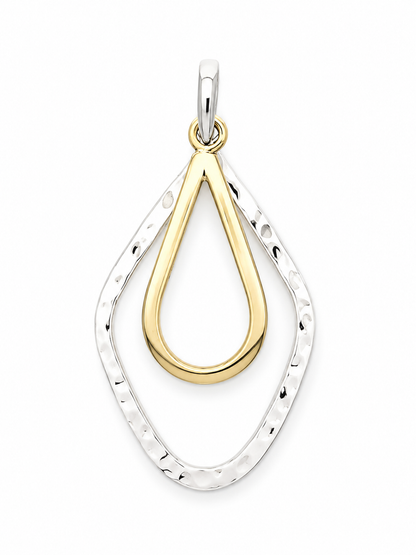 Two-Tone Sterling Silver Hammered Rhombus Pendant with Smooth Drop