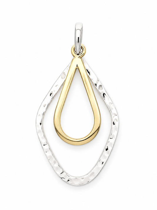 Two-Tone Sterling Silver Hammered Rhombus Pendant with Smooth Drop