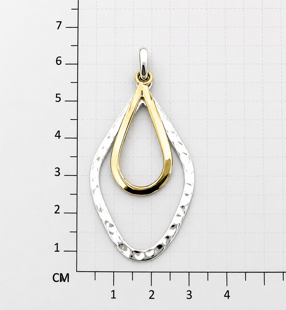 Two-Tone Sterling Silver Hammered Rhombus Pendant with Smooth Drop