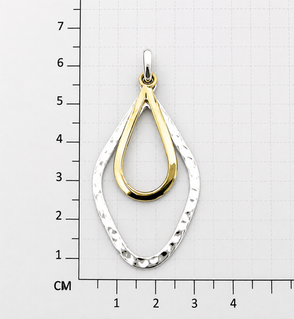 Two-Tone Sterling Silver Hammered Rhombus Pendant with Smooth Drop