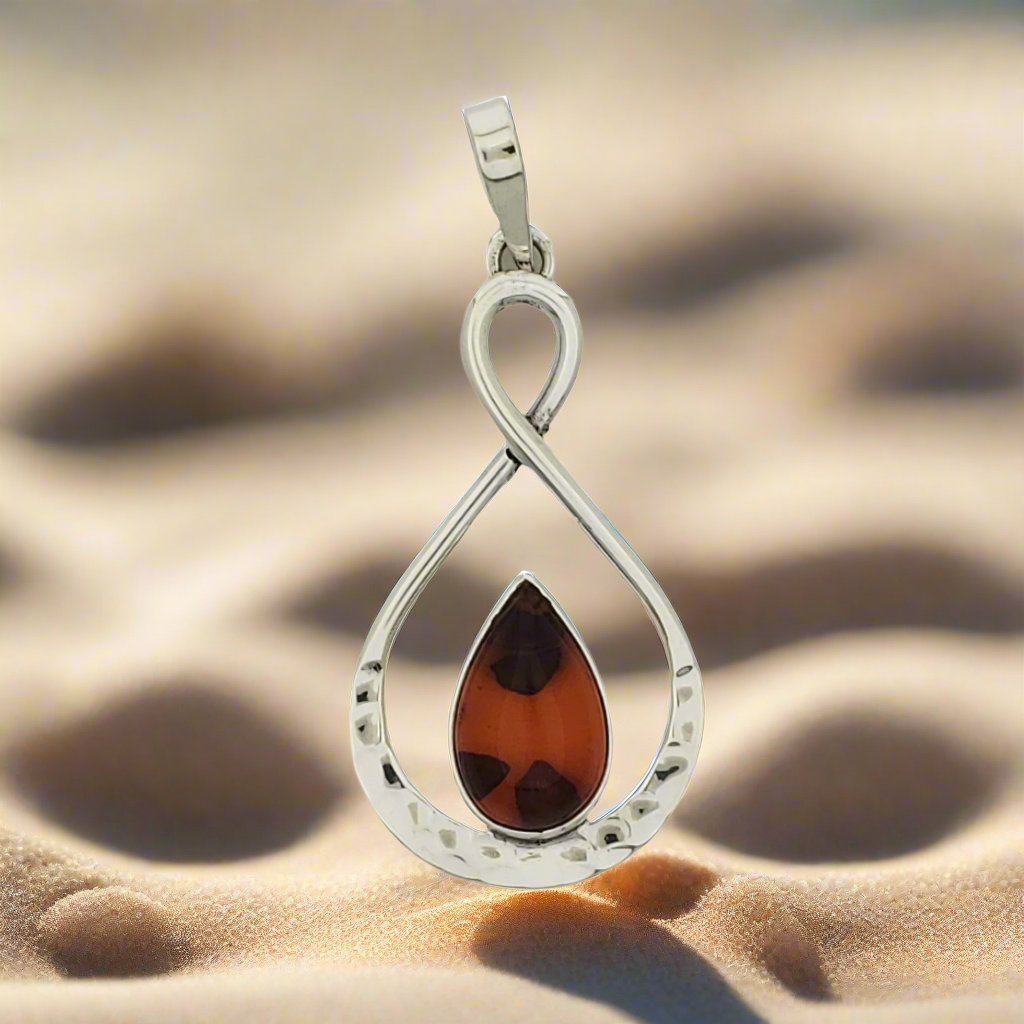 Sterling Silver Double Drop Pendant with Amber Stone