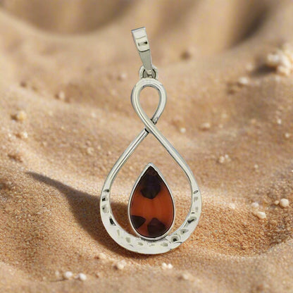 Sterling Silver Double Drop Pendant with Amber Stone