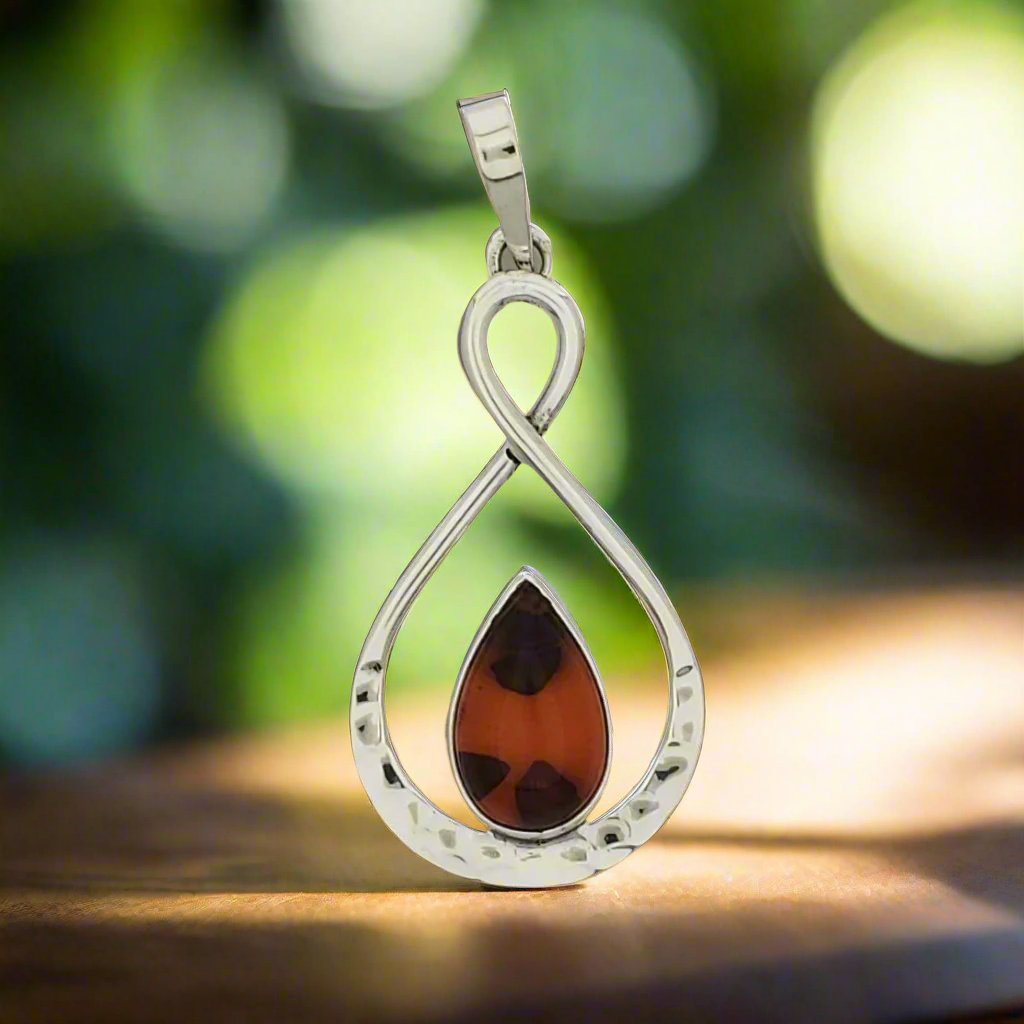 Sterling Silver Double Drop Pendant with Amber Stone