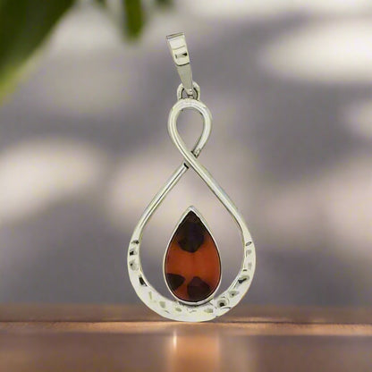 Sterling Silver Double Drop Pendant with Amber Stone