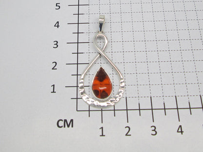 Sterling Silver Double Drop Pendant with Amber Stone