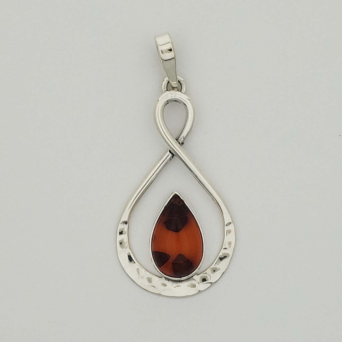 Sterling Silver Double Drop Pendant with Amber Stone