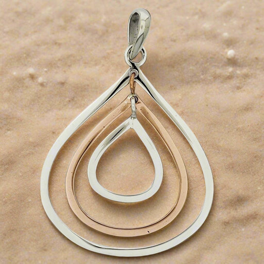 Sterling Silver Triple Opening Smooth Movable Drop Pendant with Copper