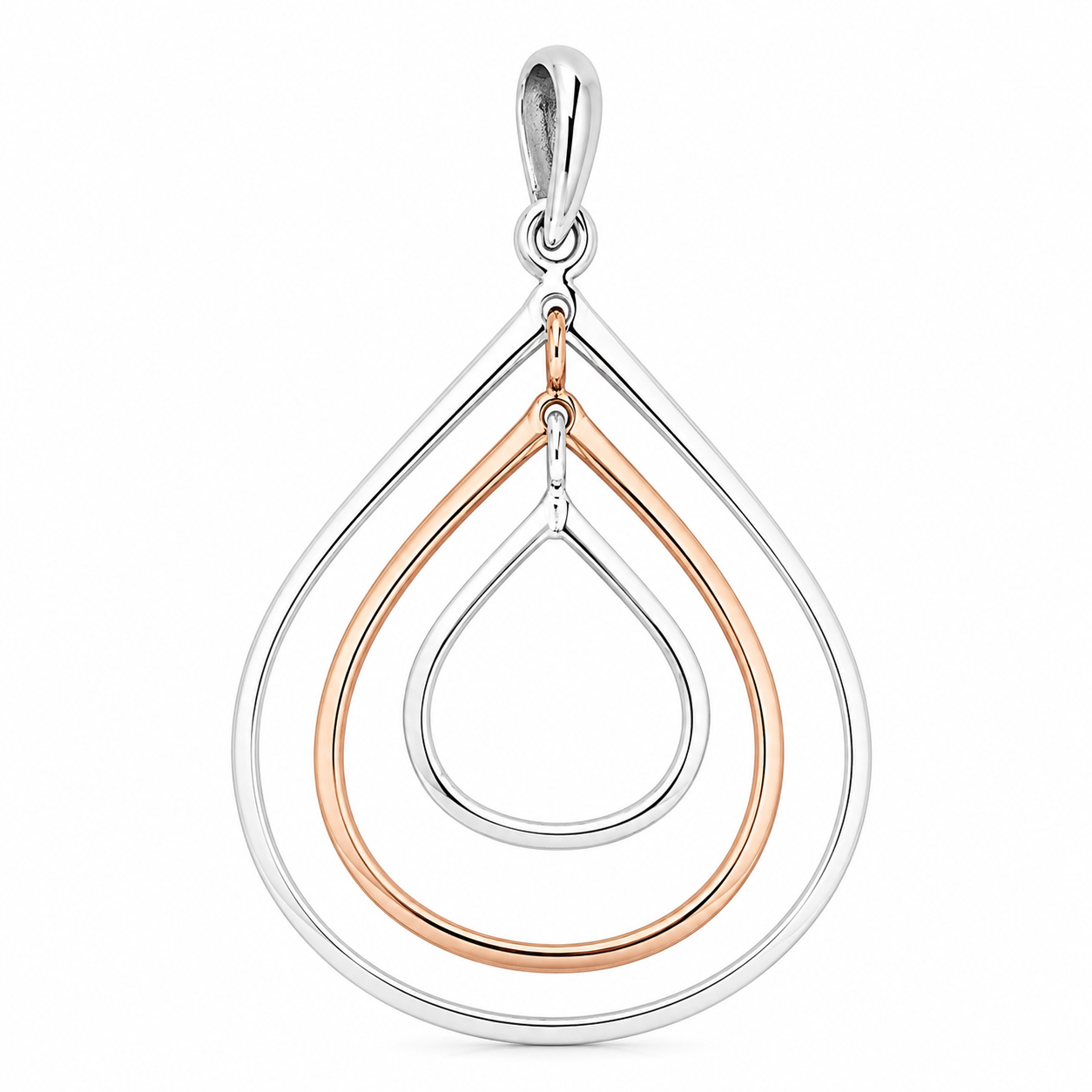 Sterling Silver Triple Opening Smooth Movable Drop Pendant with Copper