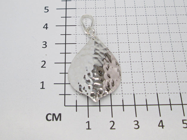 Large Hammered Wide Leaf Sterling Silver Pendant