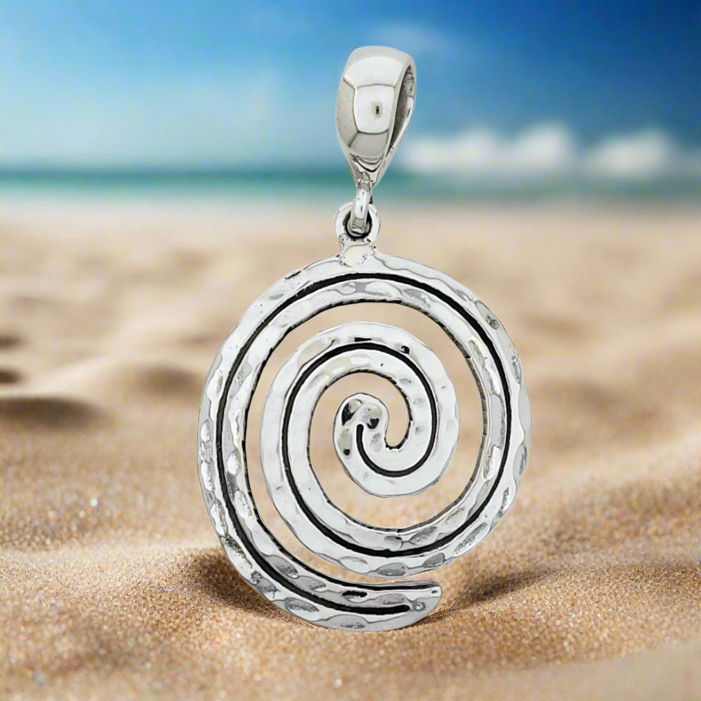 Hammered Spiral Oval Sterling Silver Pendant