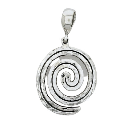 Hammered Spiral Oval Sterling Silver Pendant