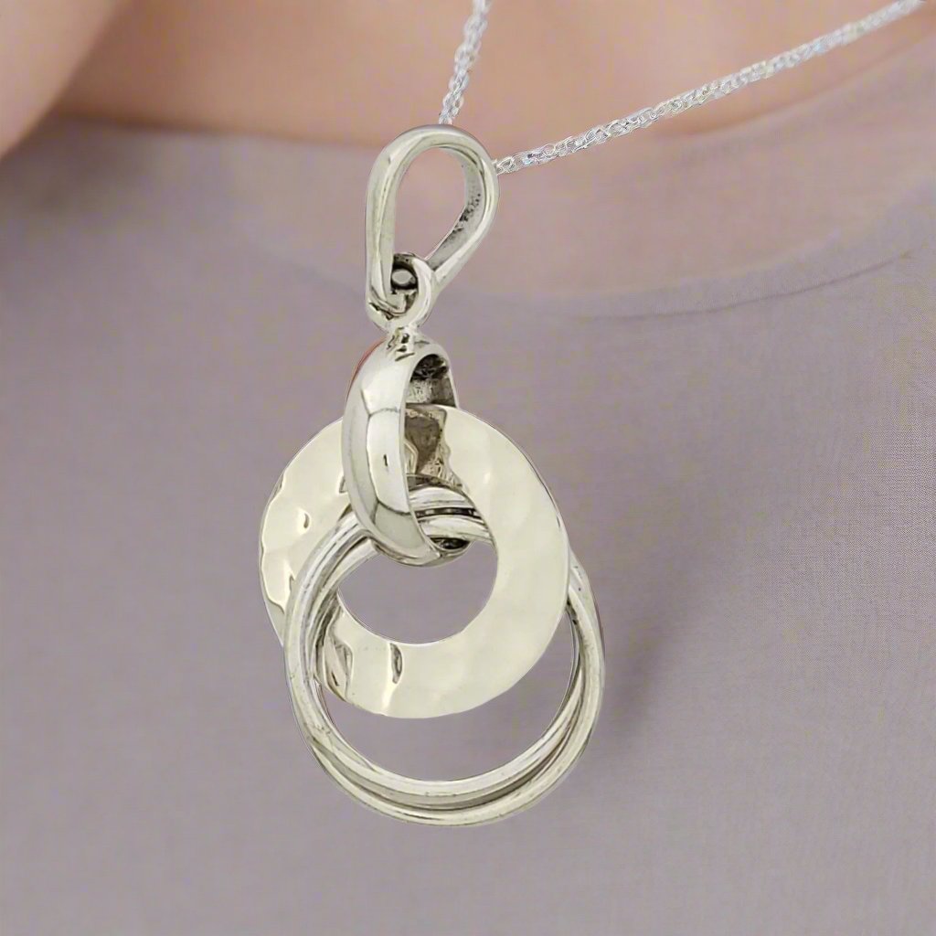 Sterling Silver Mart Round Pendant with Two Wire Hoops