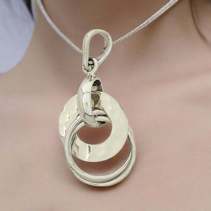 Sterling Silver Mart Round Pendant with Two Wire Hoops