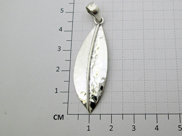 Sterling Silver Large Folded Hammered Leaf Pendant