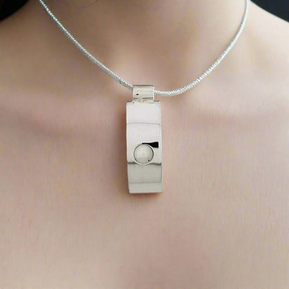 Sterling Silver Smooth Rectangle Pendant with Pearl