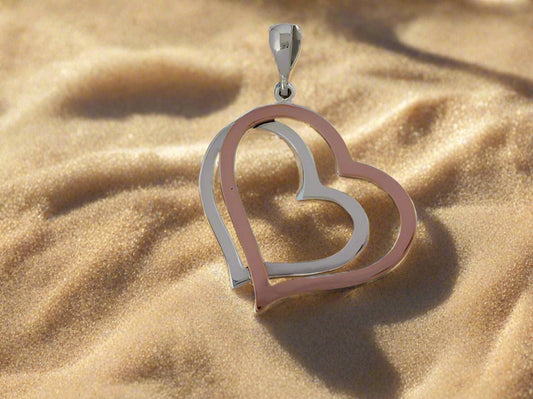 Sterling Silver Double Heart Pendant with Copper - Two-Tone Design