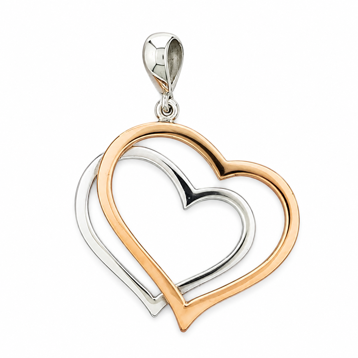 Sterling Silver Double Heart Pendant with Copper - Two-Tone Design