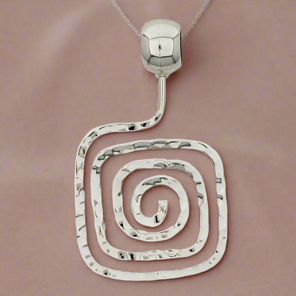 Sterling Silver Square Slope Hammered Labyrinth Pendant