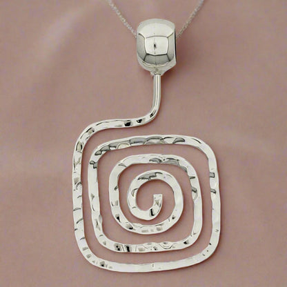 Sterling Silver Square Slope Hammered Labyrinth Pendant