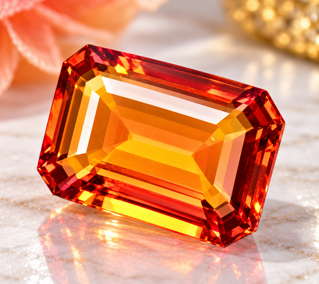 Padparadscha Sapphire 16x12 mm Checkerboard Cushion cut 1 pc 13.06 ct Lab Grown