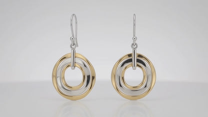 Sterling Silver and Tumbaga Wavy Hoop Drop Earrings