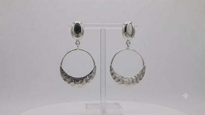 Sterling Silver Hammered Cross Moon Earrings with Movable Ovalo