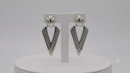 Sterling Silver Triangle Earrings with Openwork and Hammered Oval