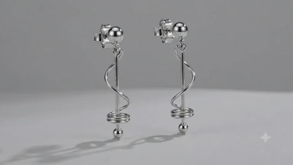 Sterling Silver Stick Earrings with Spring & Half Cap