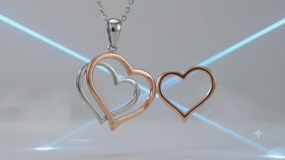Sterling Silver Double Heart Pendant with Copper - Two-Tone Design