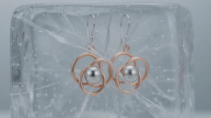 Sterling Silver and Copper Three Interlocked Hoop Earrings with Half Center Cap