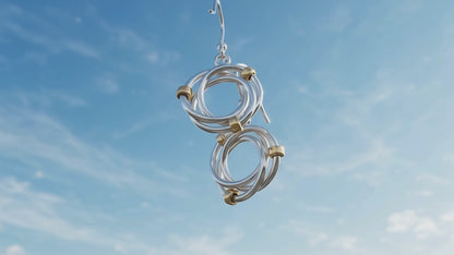 Sterling Silver and Tumbaga Three Linked Drop Earrings with Rings