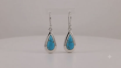 Sterling Silver Turquoise Stone Drop Earrings with Ring